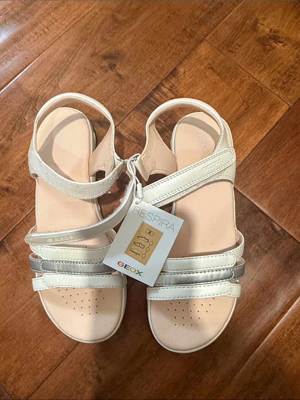 Geox Girls Cream and Silver Strappy Sandals